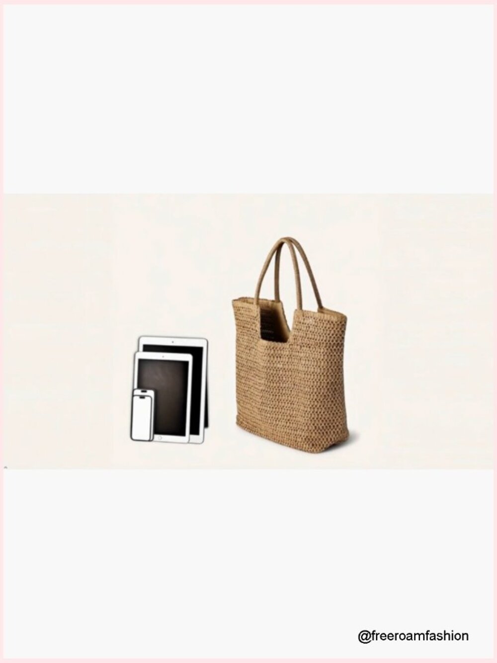 Straw Tote Bag with Zipper Large Capacity Shoulder Handbag for Beach Travel - Picture 7 of 7